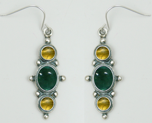Sterling Silver Drop Dangle Earrings With Fluorite And Citrine